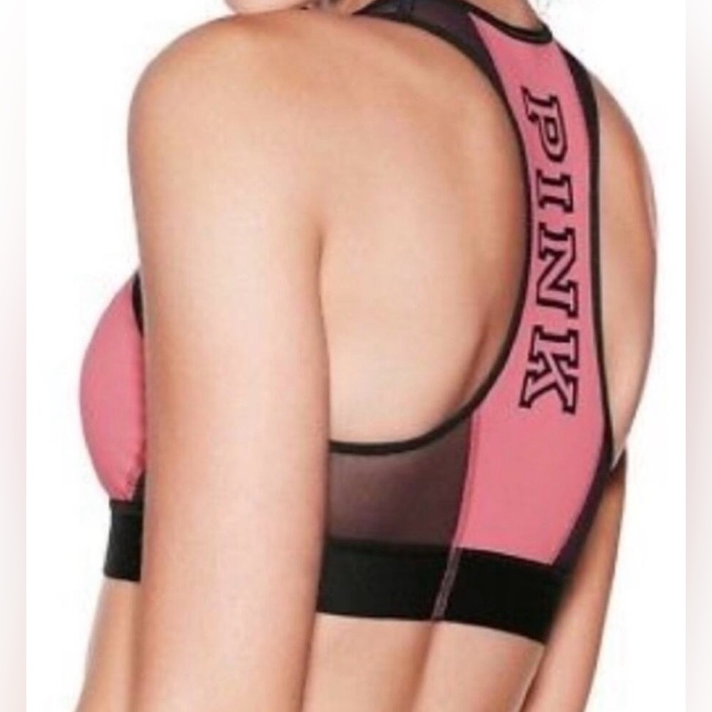 EUC PINK Mesh High Neck Sports Bra Racerback. Extra Small. Soft Begonia/Black